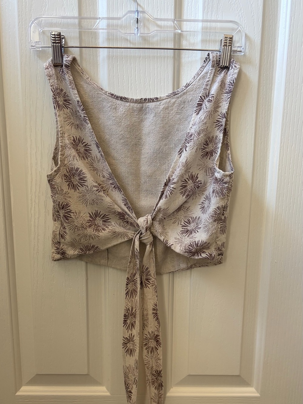 SHEIN Beige Crop Camisole with Brown Floral Print Tie-Front